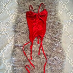 Red Satin “Gift” Bodysuit with Straps